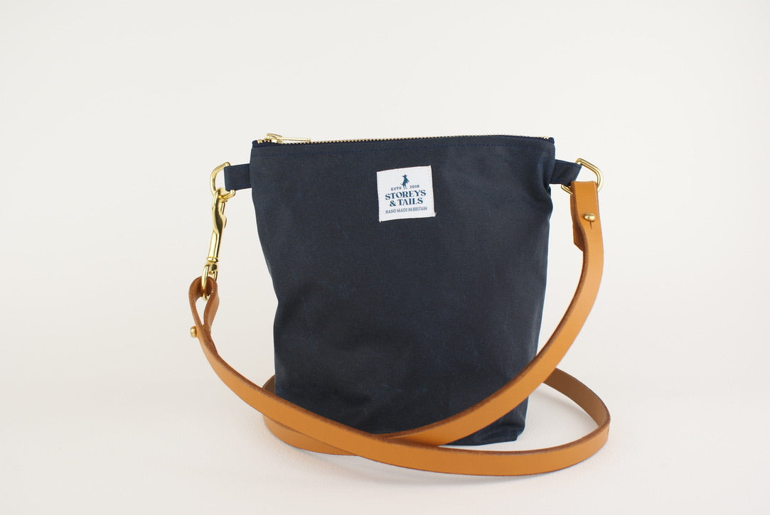 Peppercombe cross body bag - Marine blue wax cotton
