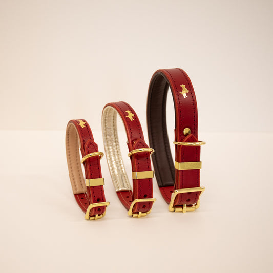 Cranberry padded Luxury leather dog collar