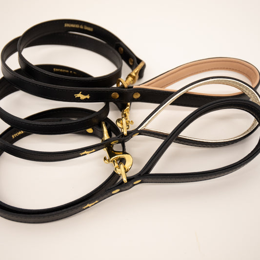 Black padded luxury leather lead