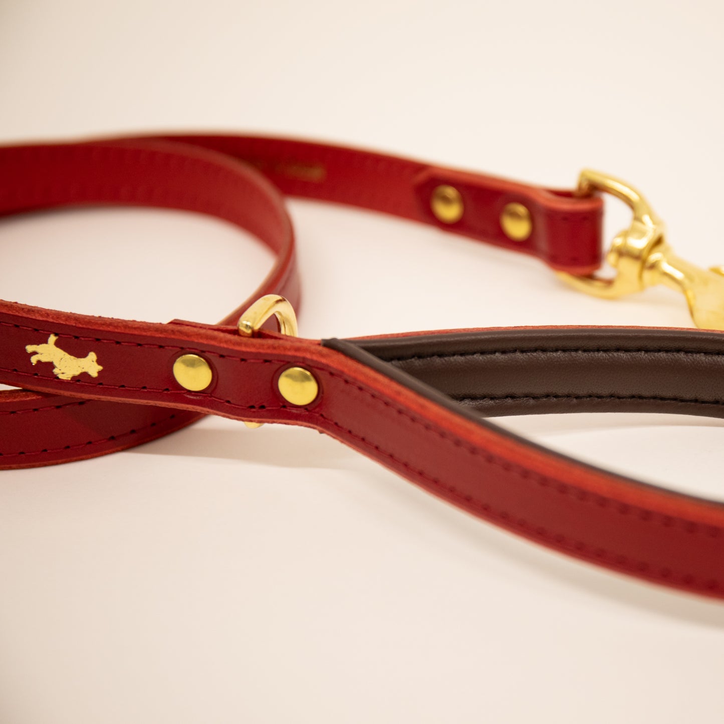 Cranberry padded luxury leather lead