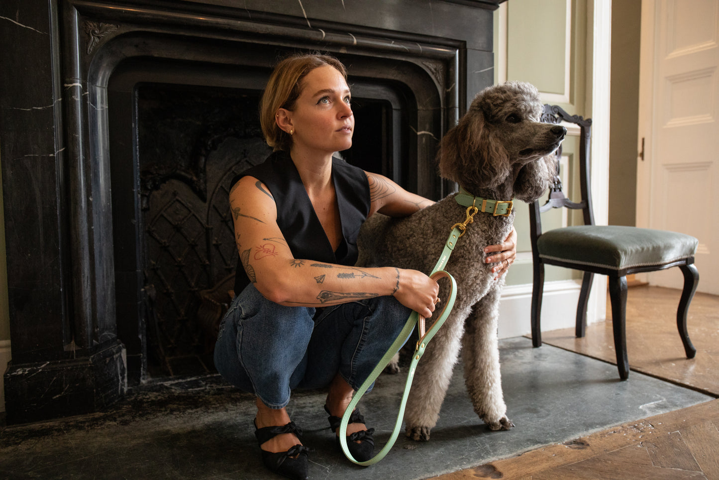 Mint padded luxury leather lead