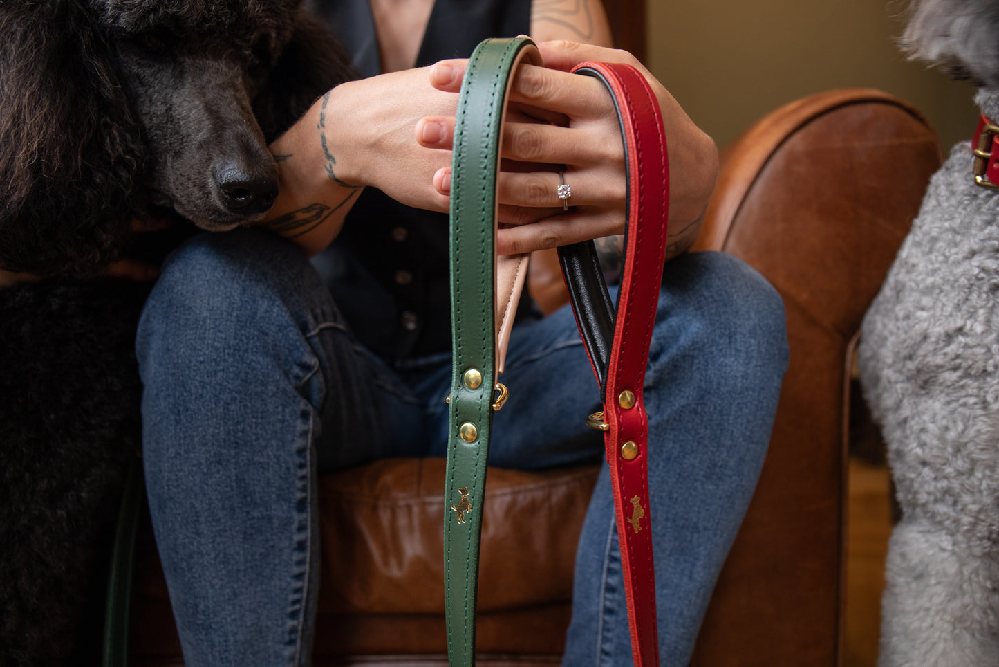 Forest padded luxury leather lead