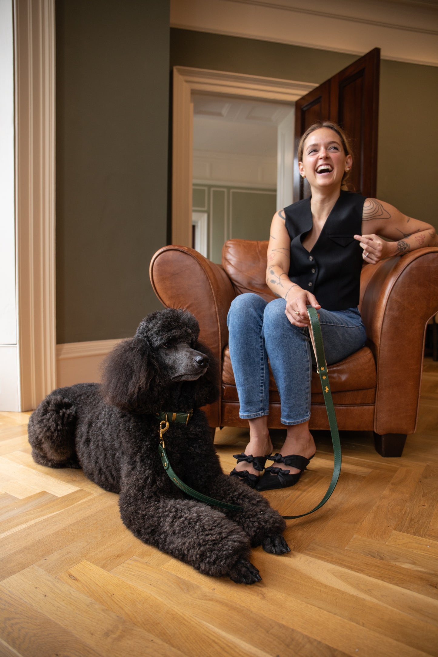 Forest padded luxury leather lead