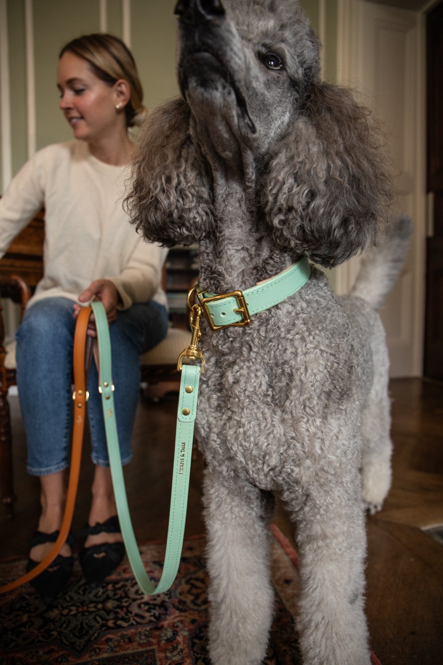 Mint padded luxury leather lead