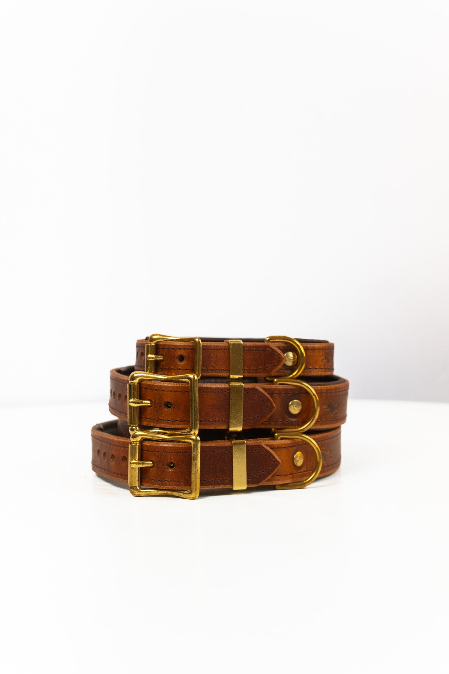Padded Luxury leather collar- Chestnut