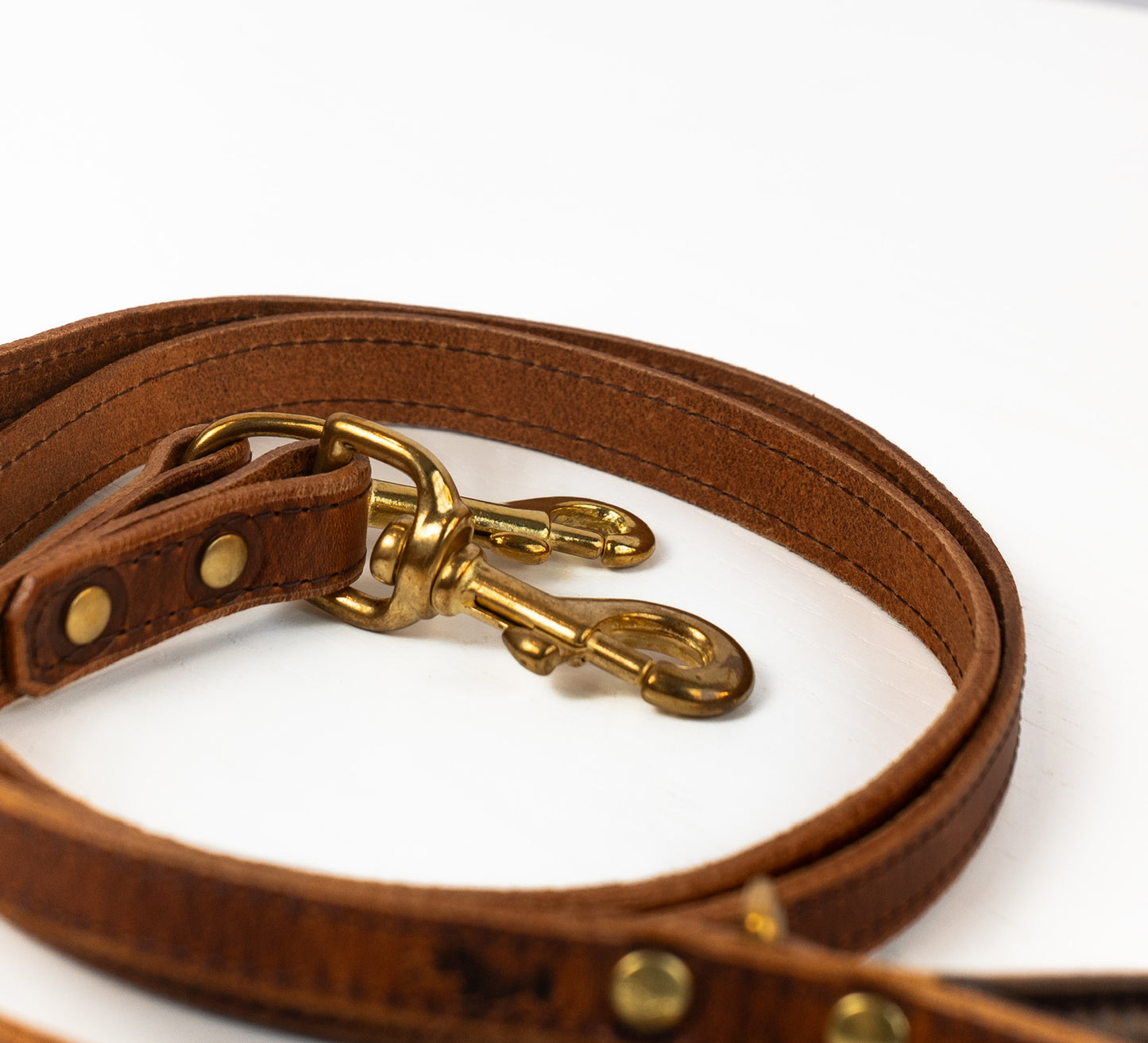 Padded luxury leather lead - Chestnut