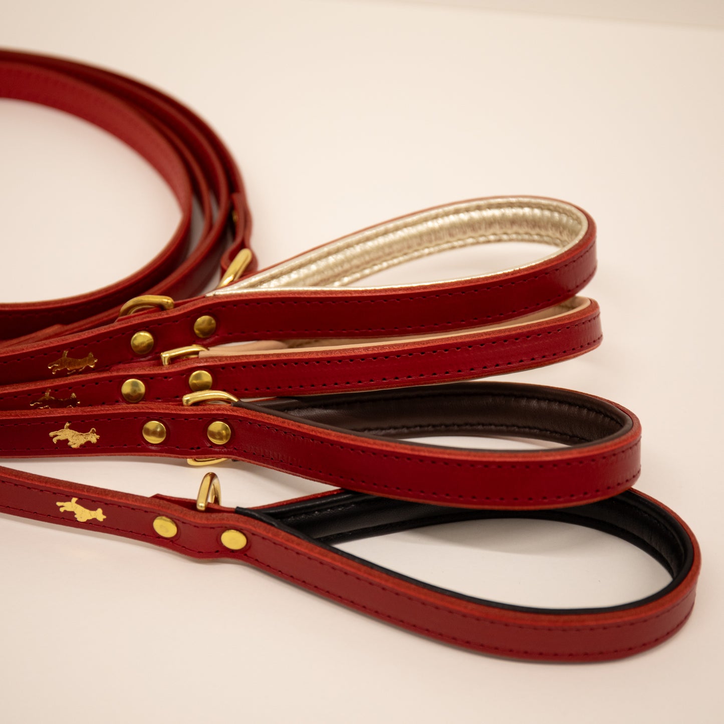 Cranberry padded luxury leather lead